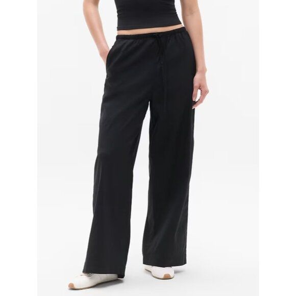 Athleta M Paradise Mid Rise Linen Wide Leg Pant Black Medium Regular - Picture 1 of 7